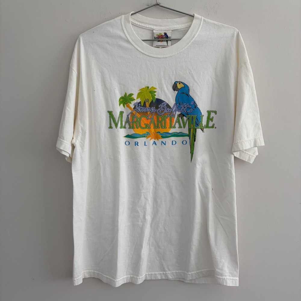 Jimmy Buffett Margaritaville Orlando Parrot Graphic T-Shirt White Mens Large